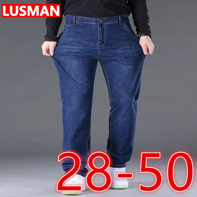 Pantalon en jean bleu pour homme, grande taille, pantalon large, 45-150kg