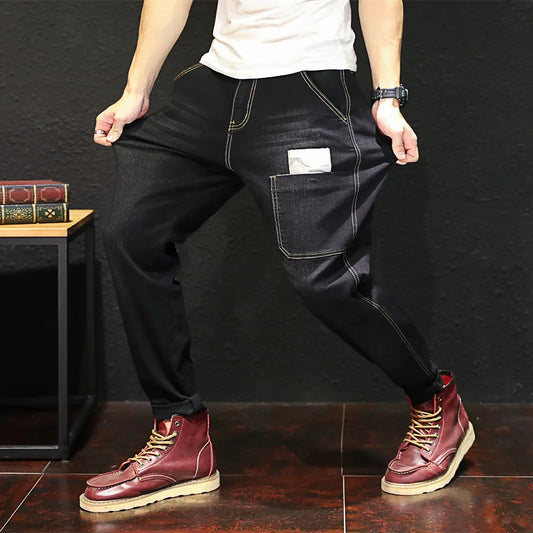 Jeans baggy noirs pour hommes, pantalons en denim respirants élastiques, vêtements pour hommes, streetwear masculin, mode, fjadt Plus, taille 48