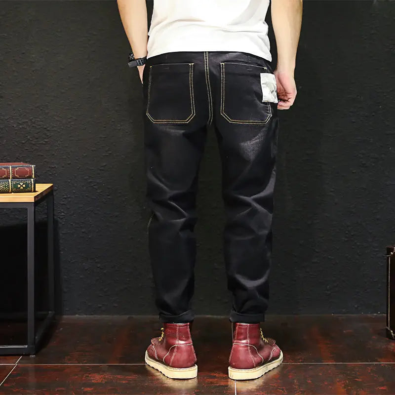 Jeans baggy noirs pour hommes, pantalons en denim respirants élastiques, vêtements pour hommes, streetwear masculin, mode, fjadt Plus, taille 48