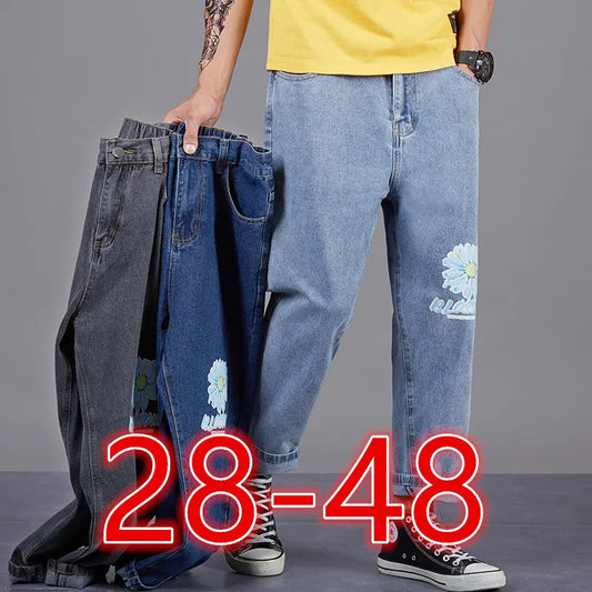 Jeans à jambes larges pour hommes, pantalons en denim, pantalons longs décontractés pour hommes, grande taille 28-48