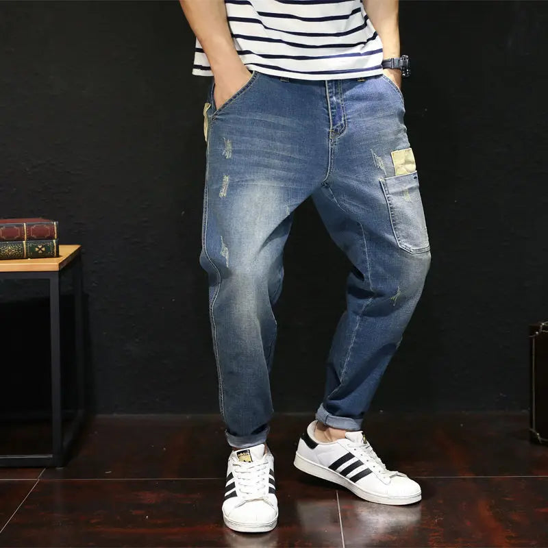 Jeans baggy noirs pour hommes, pantalons en denim respirants élastiques, vêtements pour hommes, streetwear masculin, mode, fjadt Plus, taille 48